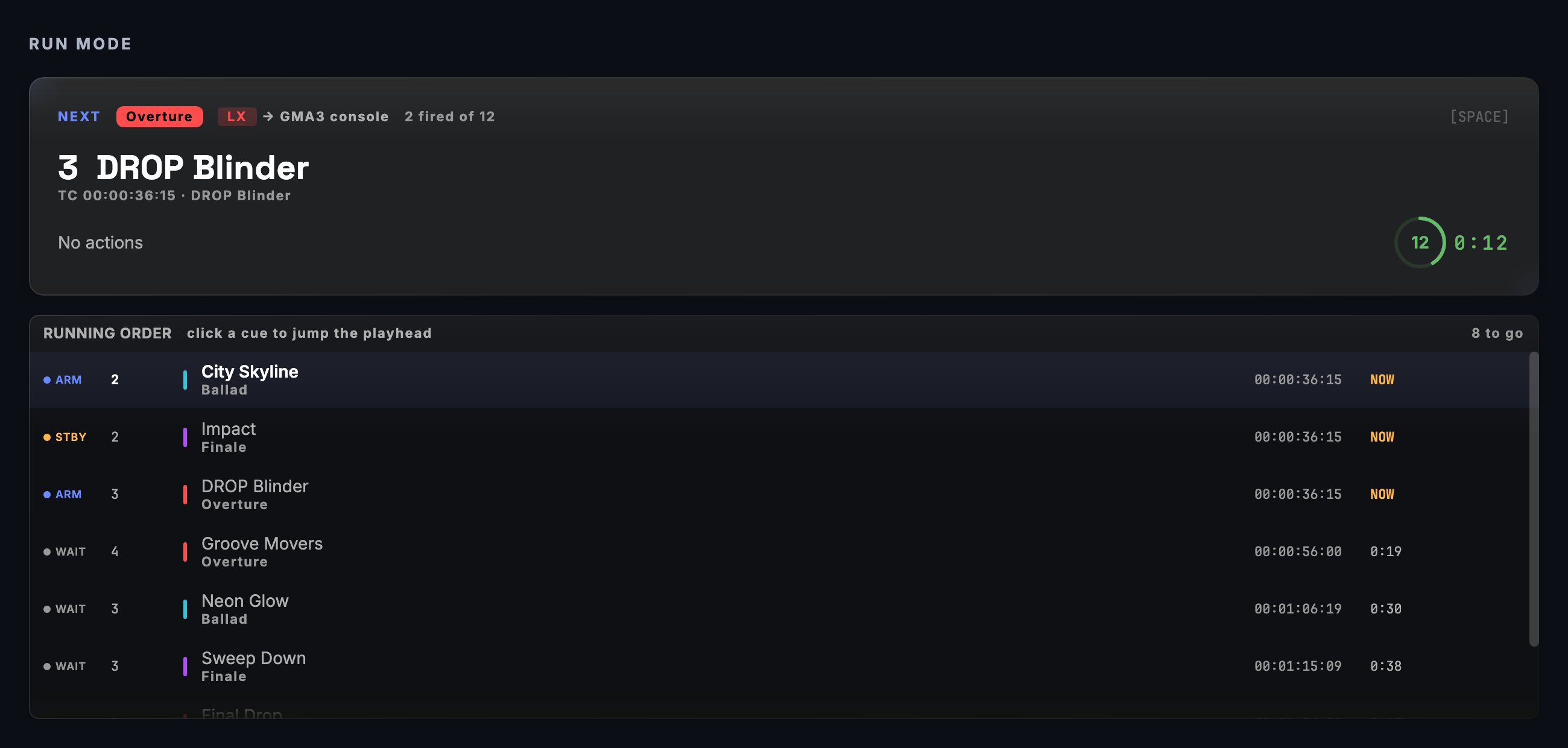 Run Mode screen