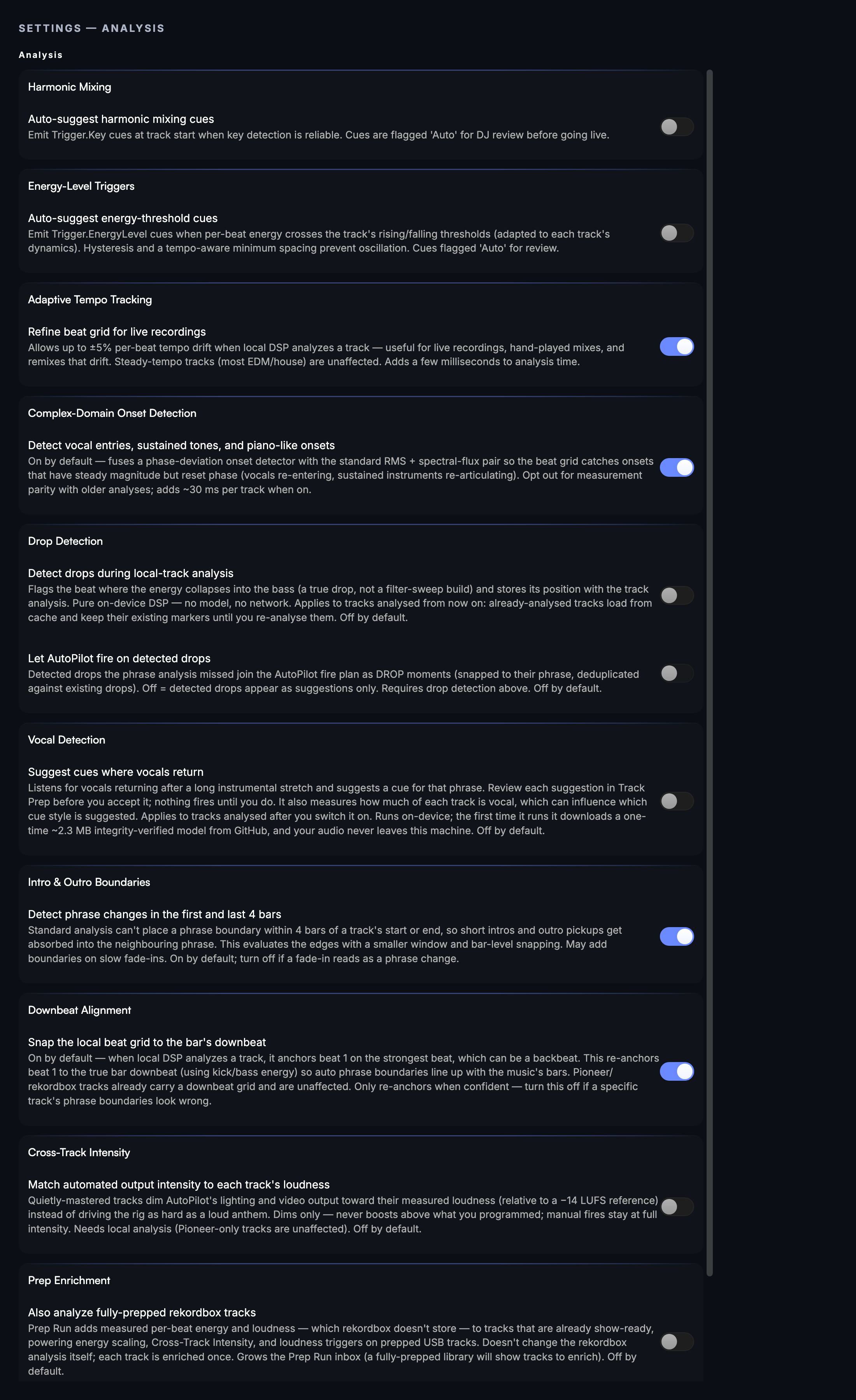 Settings → Analysis